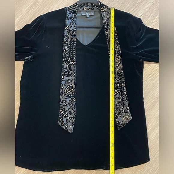 Carole Little Women’s Tunic Shirt Medium Black Silk Velvet Velour Floral Paisley - Picture 12 of 13